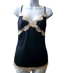 Vintage Roxy Womens Y2k 2000s Black Lace Spaghetti Strap Camisole